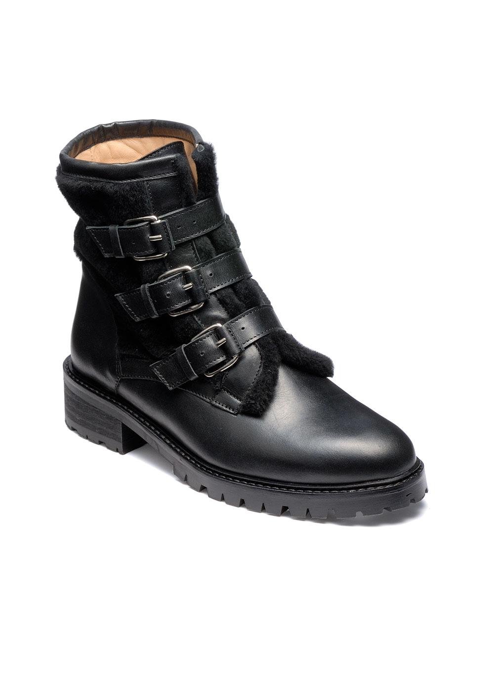 BOOTS PLATE FOURRURE CUIR NOIR 35