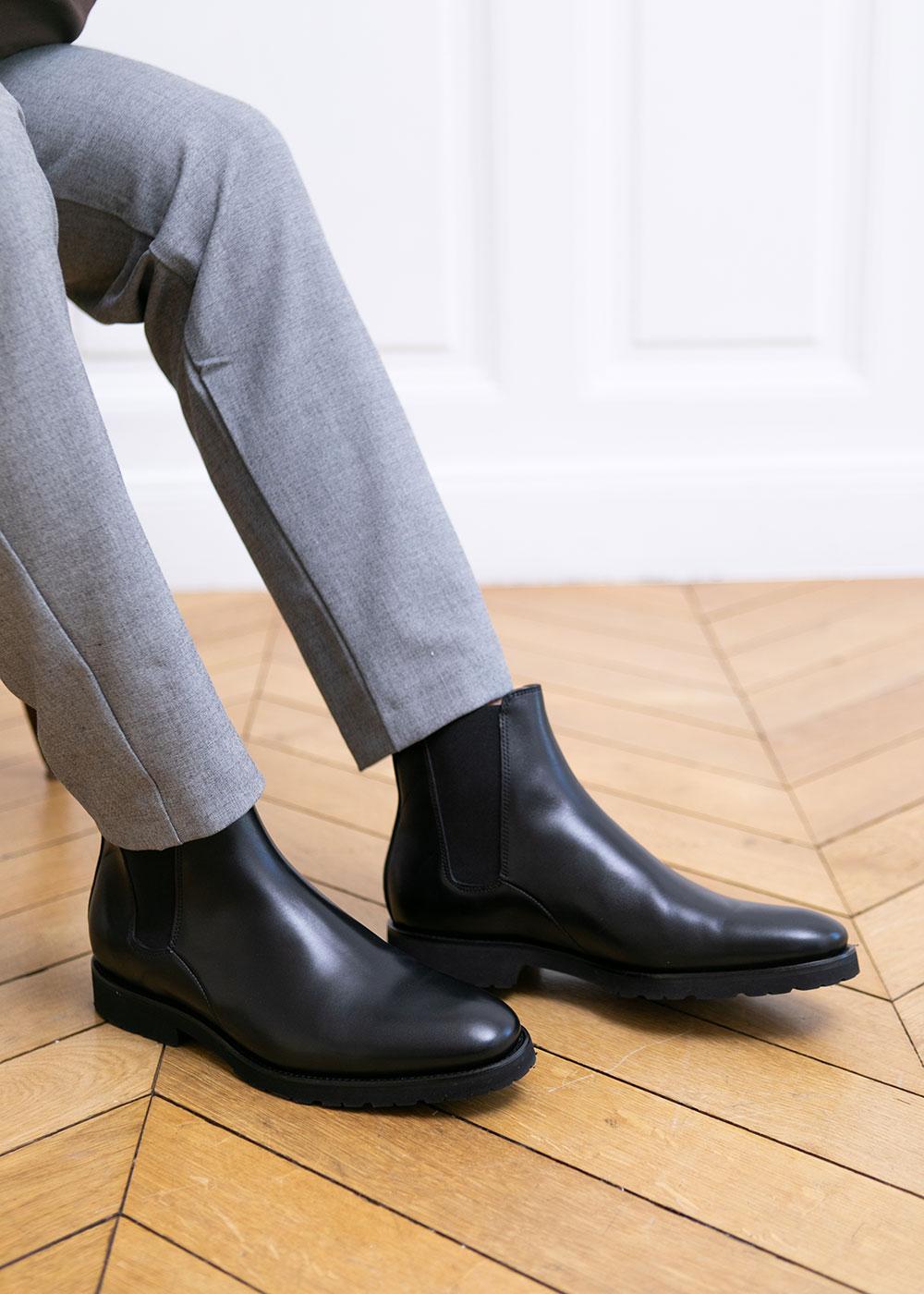 Mens black chelsea boots leather clearance