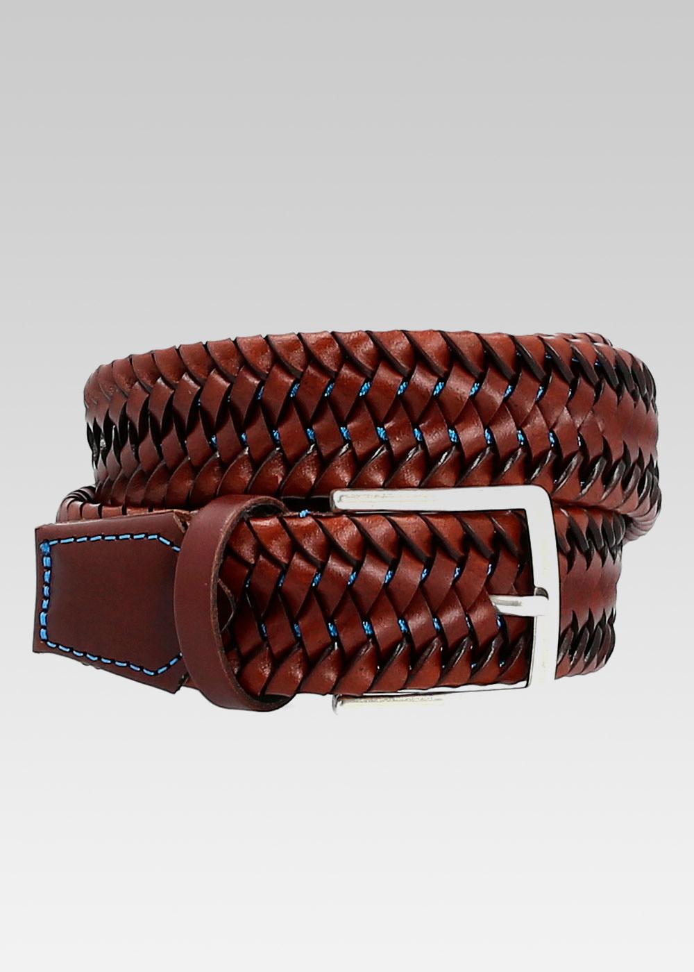 Colisée Paris CEINTURE LEOPOLD CUIR TRESSE MARRON MOYEN Manfield