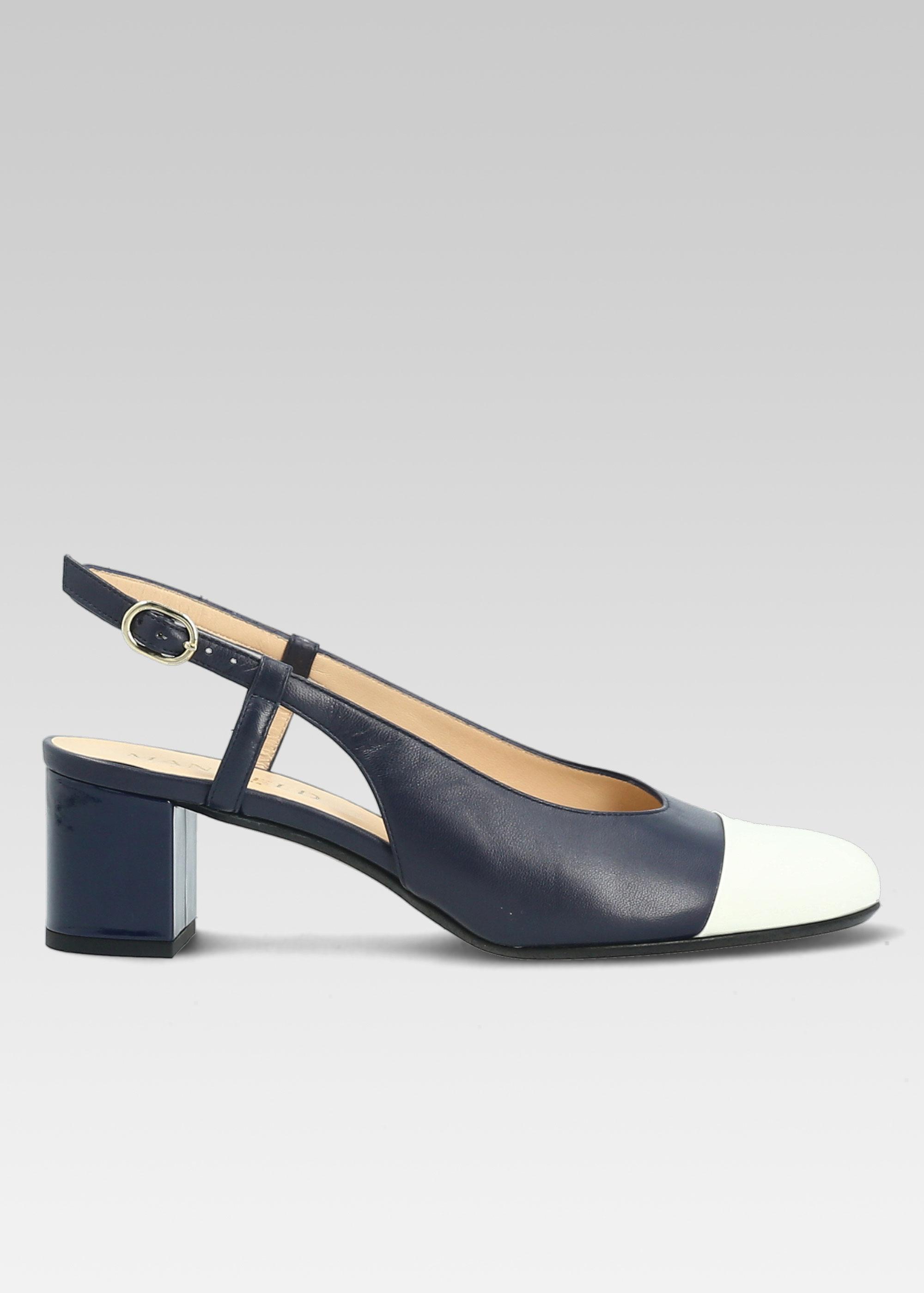 SLING SUTTON CUIR MARINE ET POINTE VERNIS BLANCHE