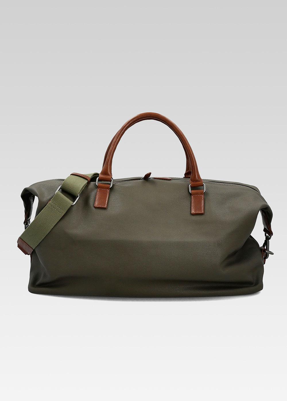 Sac En Toile Kaki Avec Garnitures Fauve - Taille Moyenne - Occasion En Bon état