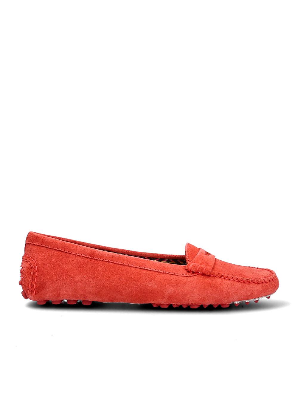 Fairmount MOCASSIN ROUND DRIVER VELOURS CORAIL Manfield